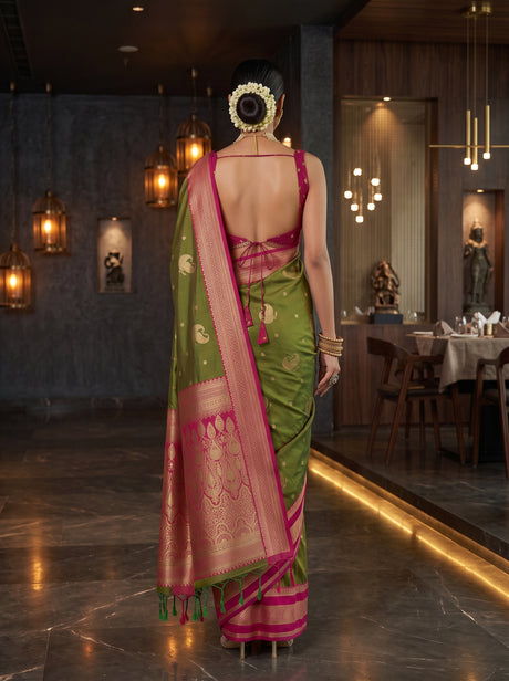 MIMOSA Olive Kanjivaram Art Silk Saree — Saree shot pallu and body