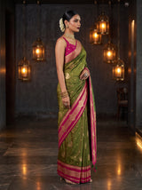 MIMOSA Olive Kanjivaram Art Silk Saree — pose 3 styling detail
