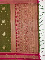 MIMOSA Olive Kanjivaram Art Silk Saree — pallu and zari work detail