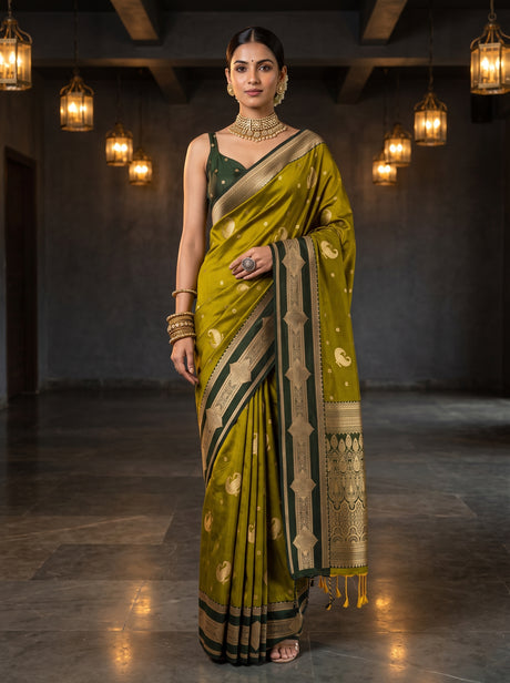 MIMOSA Pista Kanjivaram Art Silk Saree — Model lifestyle pose