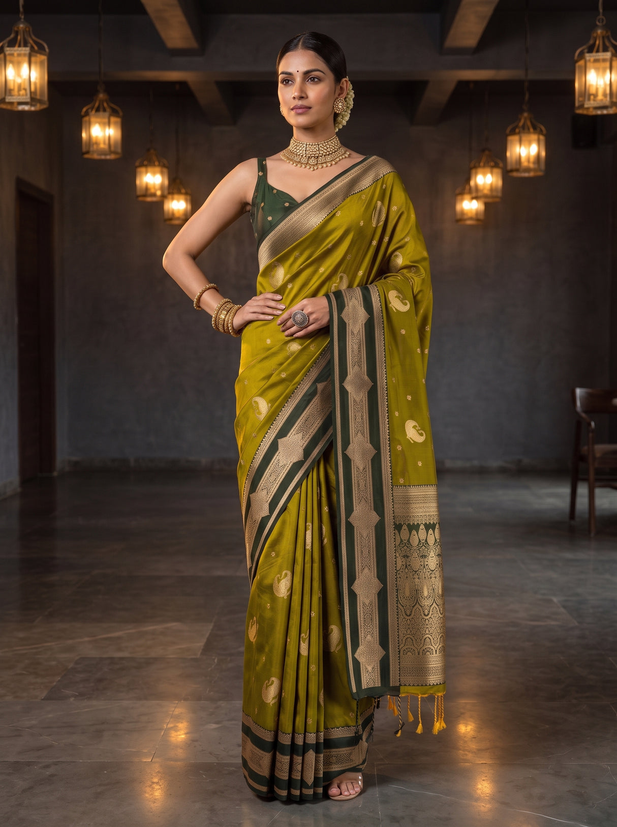 MIMOSA Pista Kanjivaram Art Silk Saree — pose 4 styling detail