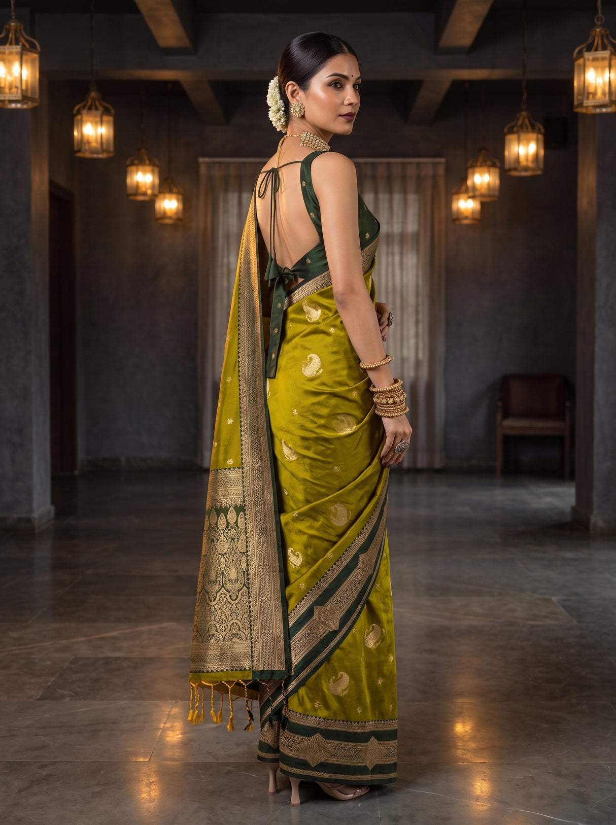 MIMOSA Pista Kanjivaram Art Silk Saree — pose 5 styling detail