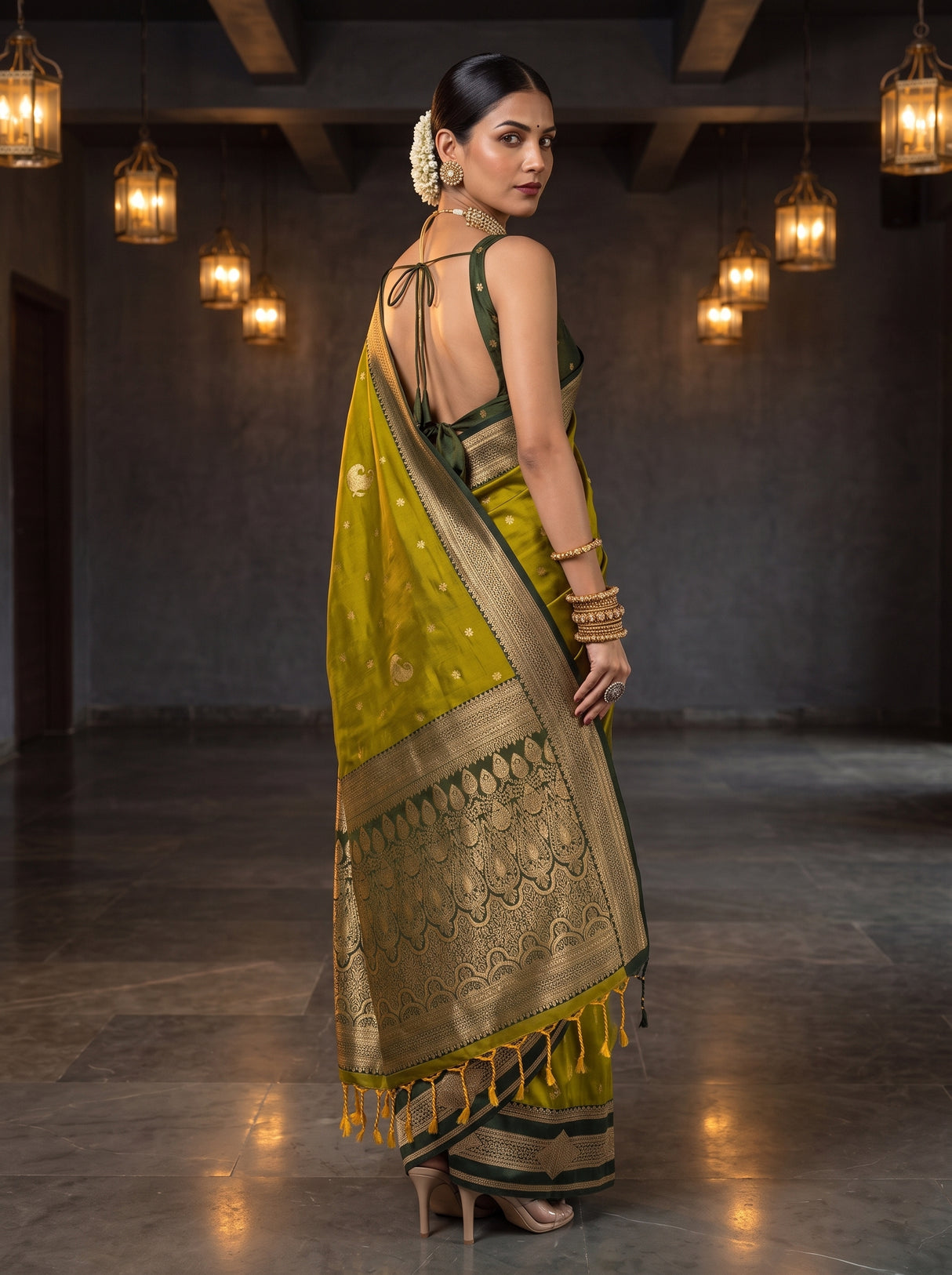MIMOSA Pista Kanjivaram Art Silk Saree — pose 7 styling detail