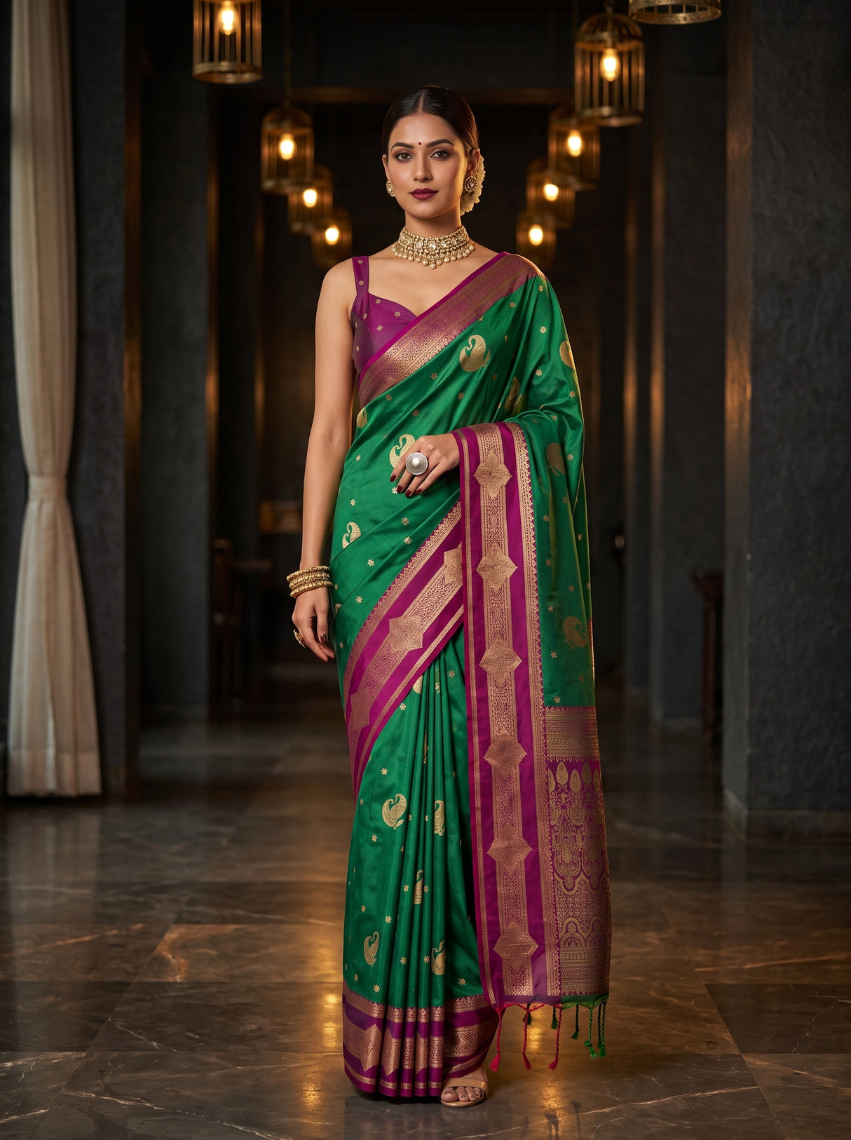 MIMOSA Rama Kanjivaram Art Silk Saree — Model lifestyle pose