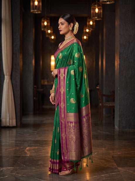 MIMOSA Rama Kanjivaram Art Silk Saree — Saree shot pallu and body