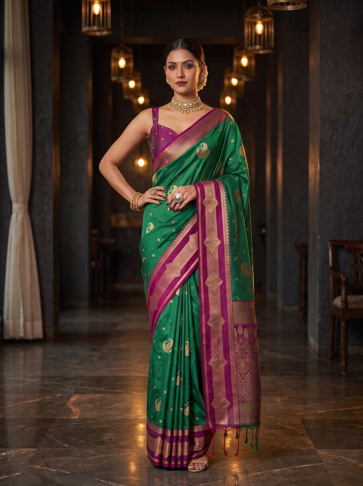 MIMOSA Rama Kanjivaram Art Silk Saree — pose 4 styling detail