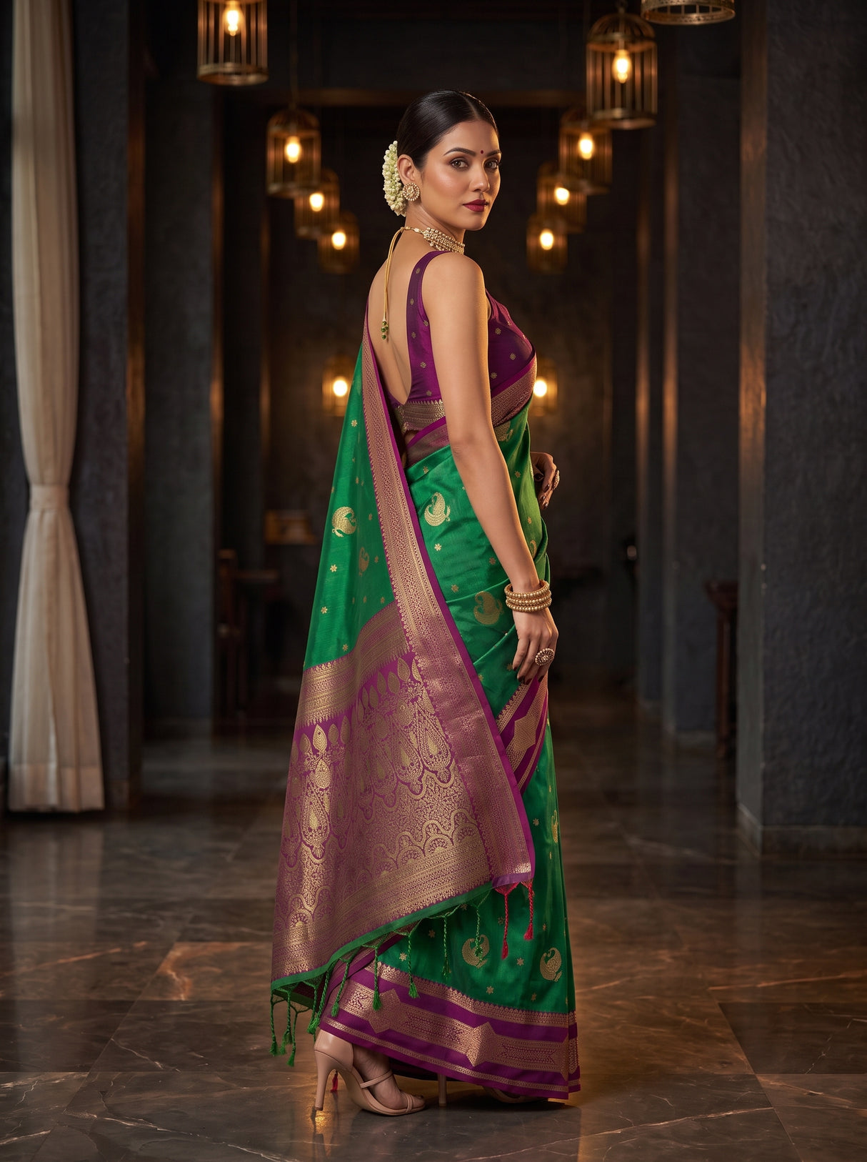 MIMOSA Rama Kanjivaram Art Silk Saree — pose 5 styling detail