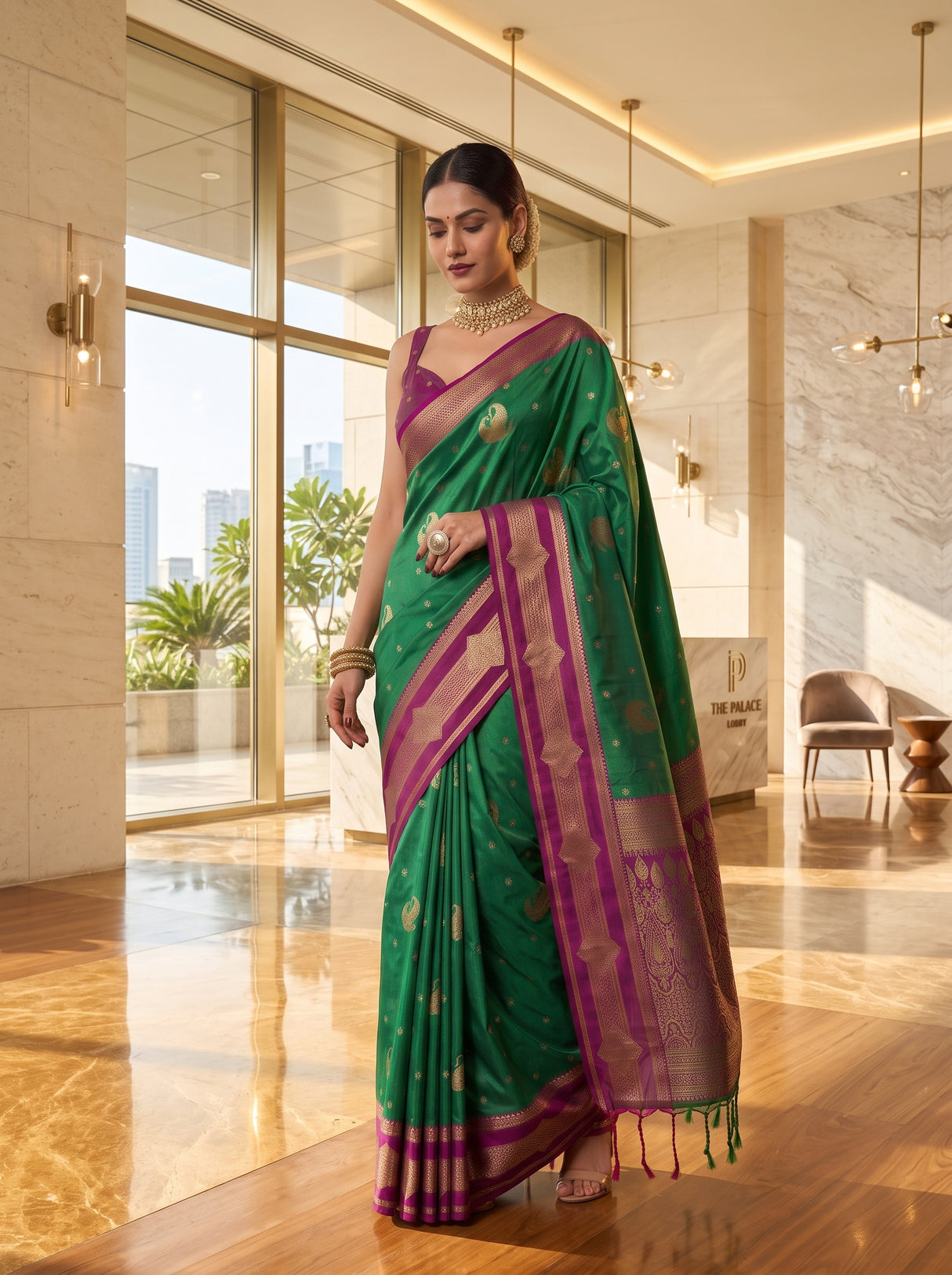 MIMOSA Rama Kanjivaram Art Silk Saree — pose 9 styling detail