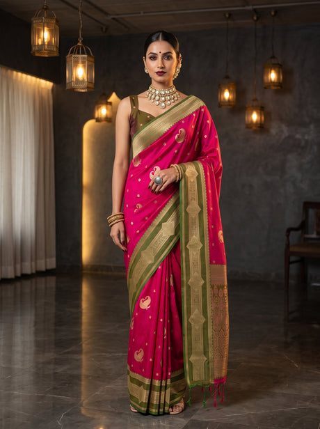 MIMOSA Rani Kanjivaram Art Silk Saree — Model lifestyle pose
