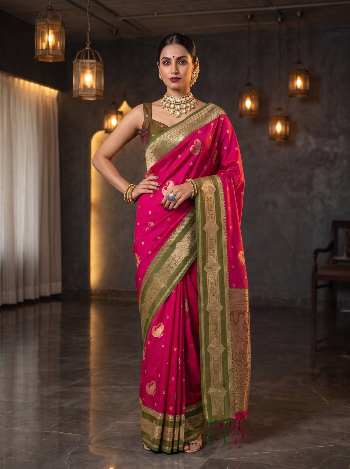 MIMOSA Rani Kanjivaram Art Silk Saree — pose 4 styling detail