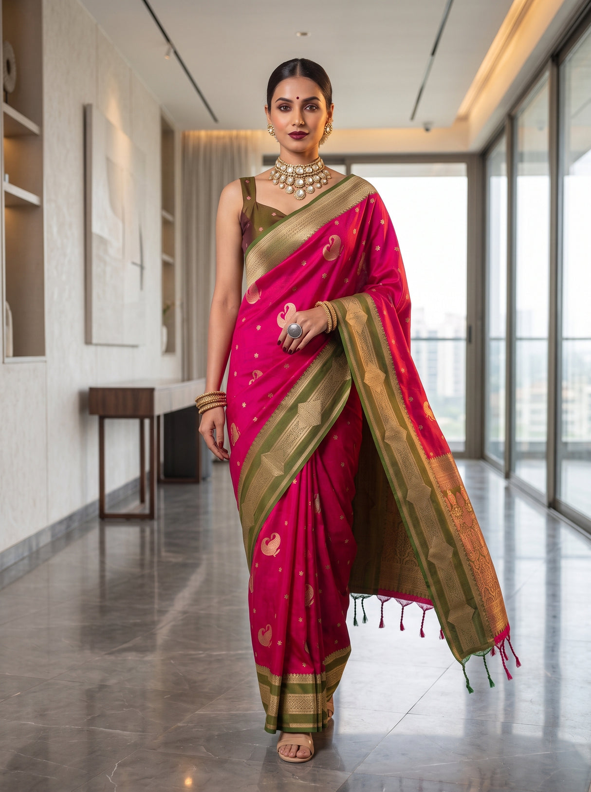 MIMOSA Rani Kanjivaram Art Silk Saree — pose 6 styling detail