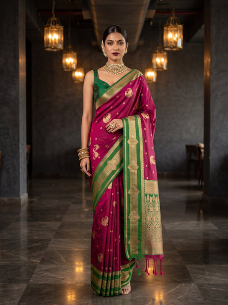 MIMOSA Wine Kanjivaram Art Silk Saree — Model lifestyle pose