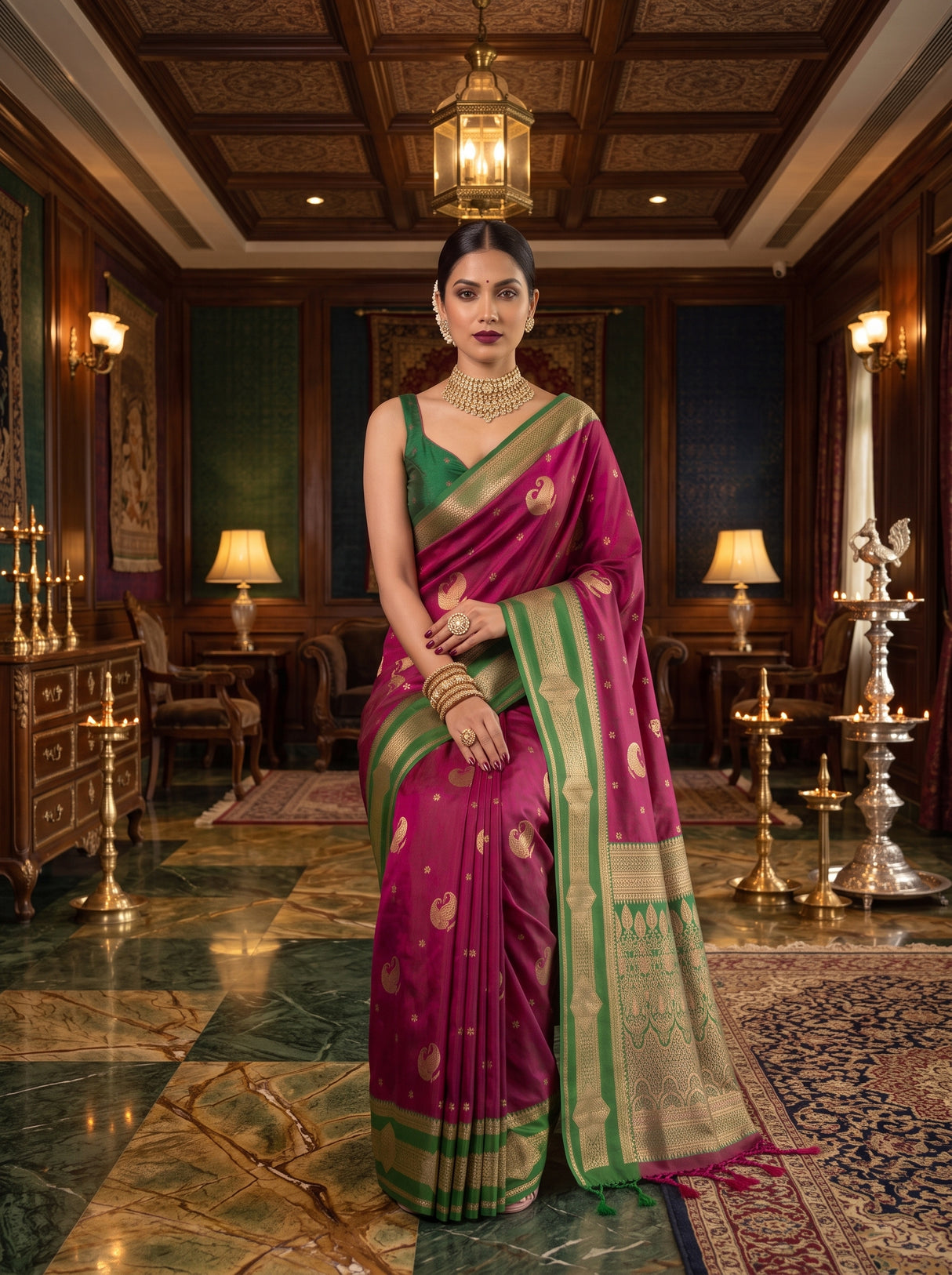MIMOSA Wine Kanjivaram Art Silk Saree — pose 8 styling detail