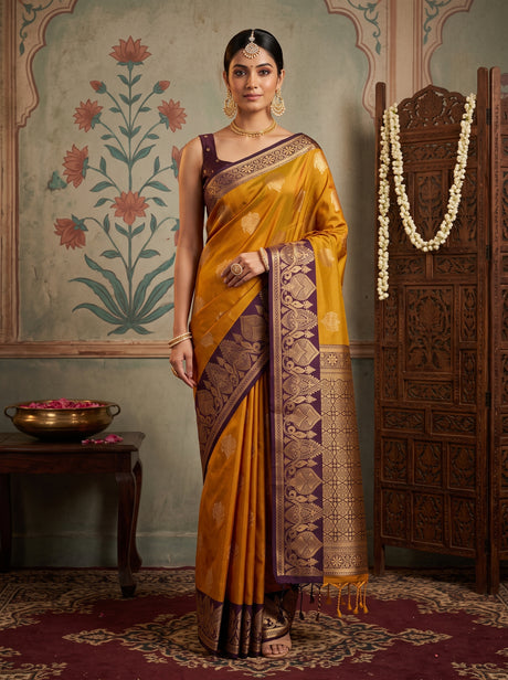 MIMOSA Mustard Saree Saree — front view on mannequin