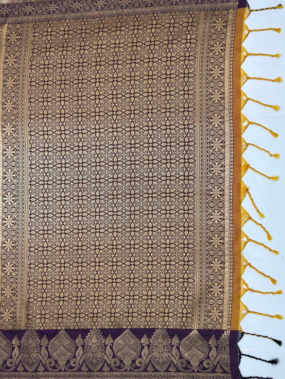MIMOSA Mustard Saree Saree — pallu and zari work detail