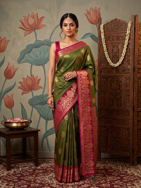 MIMOSA Olive Saree Saree — front view on mannequin