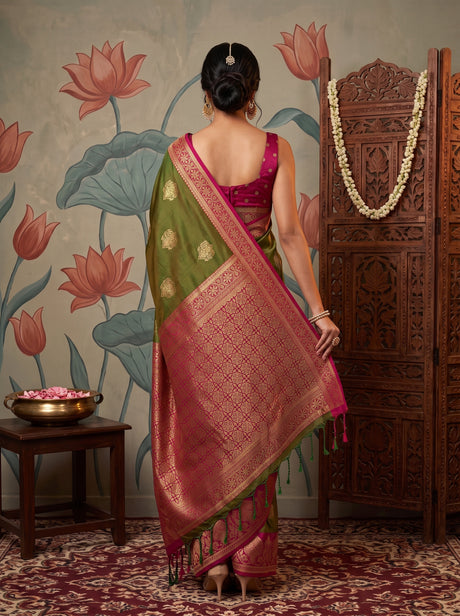 MIMOSA Olive Saree Saree — pose 2 styling detail