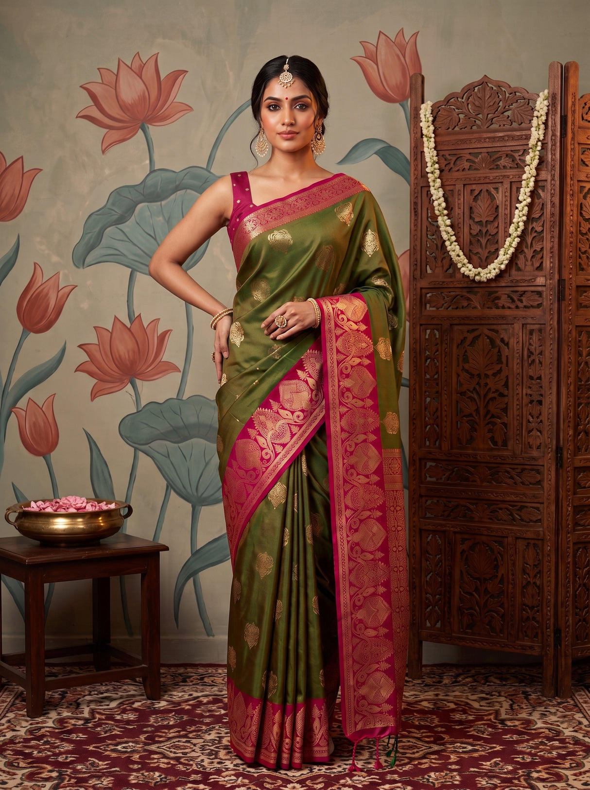 MIMOSA Olive Saree Saree — pose 4 styling detail
