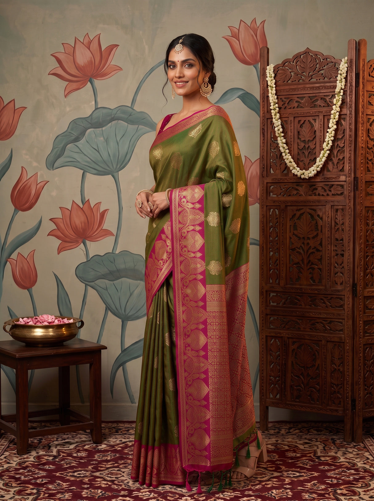 MIMOSA Olive Saree Saree — pose 5 styling detail