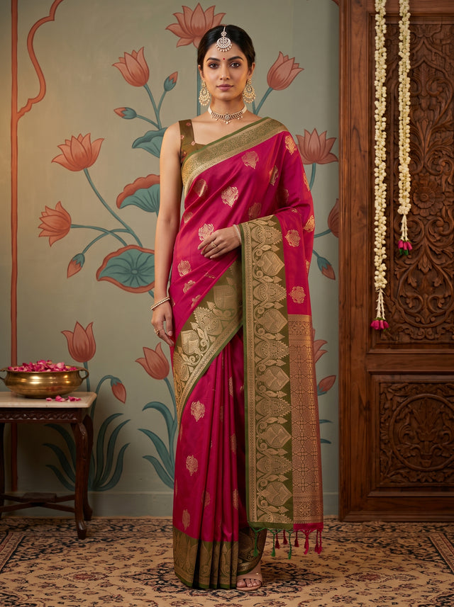 MIMOSA Rani Saree Saree — front view on mannequin