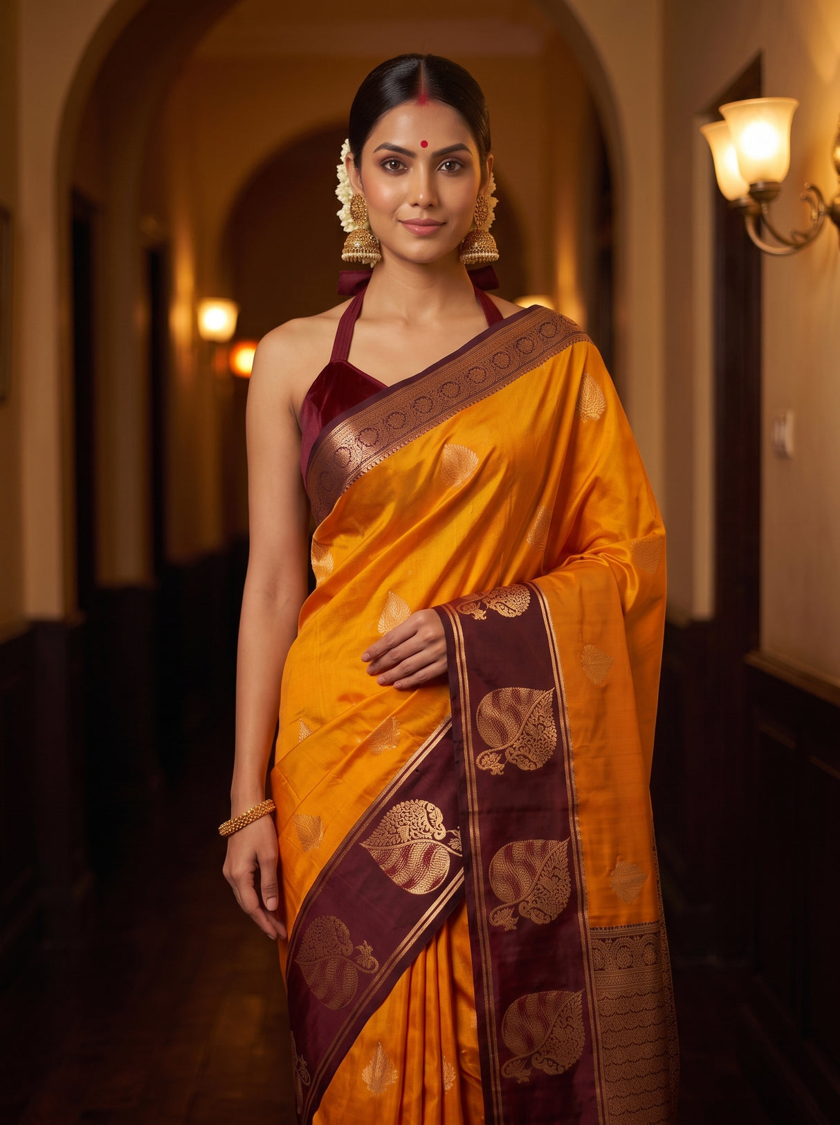 MIMOSA Mustard Saree Saree — pose 10 styling detail
