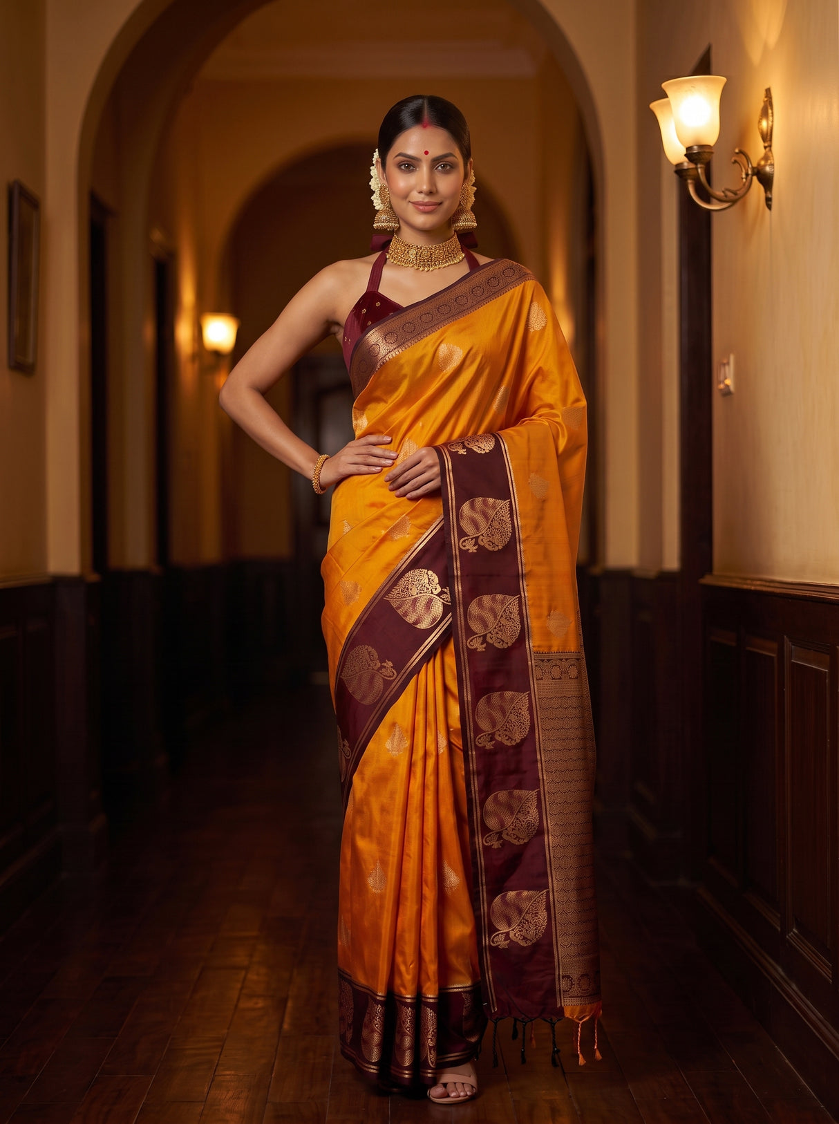 MIMOSA Mustard Saree Saree — pose 4 styling detail