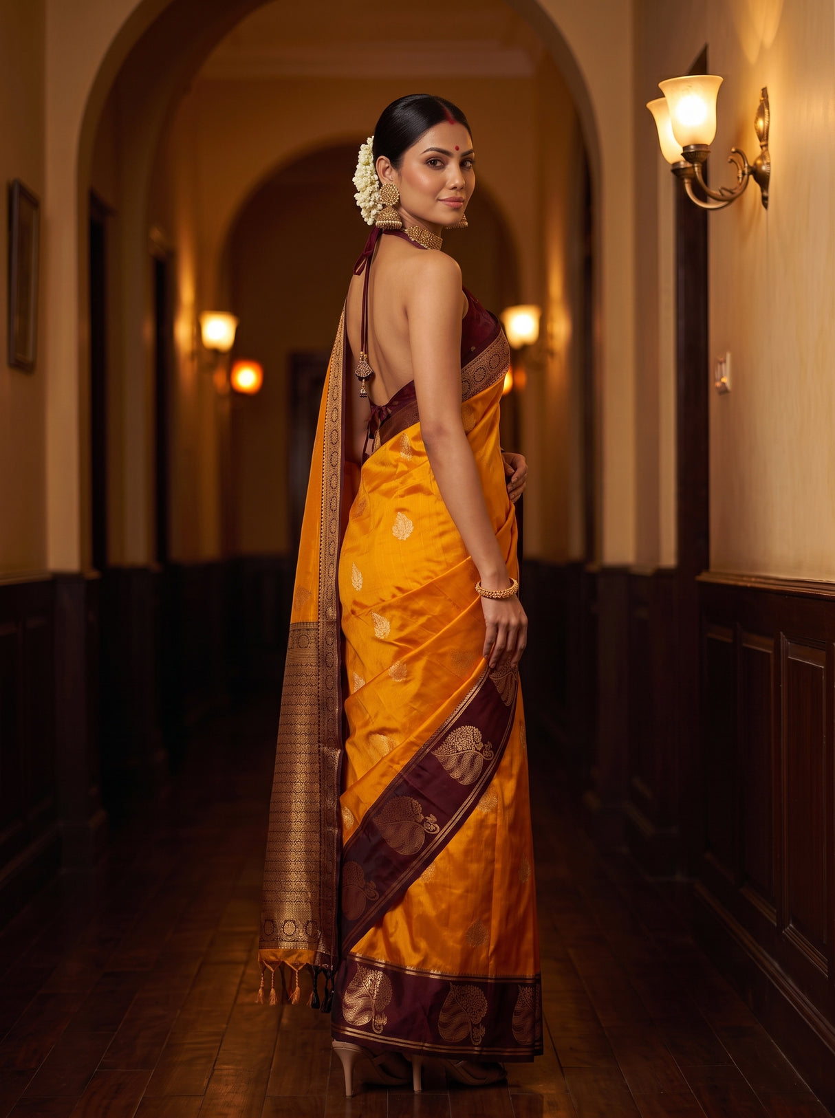 MIMOSA Mustard Saree Saree — pose 5 styling detail