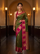 MIMOSA Olive Saree Saree — front view on mannequin
