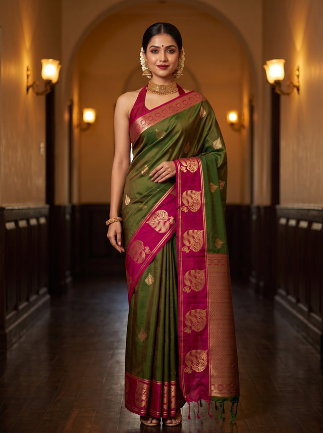 MIMOSA Olive Saree Saree — front view on mannequin