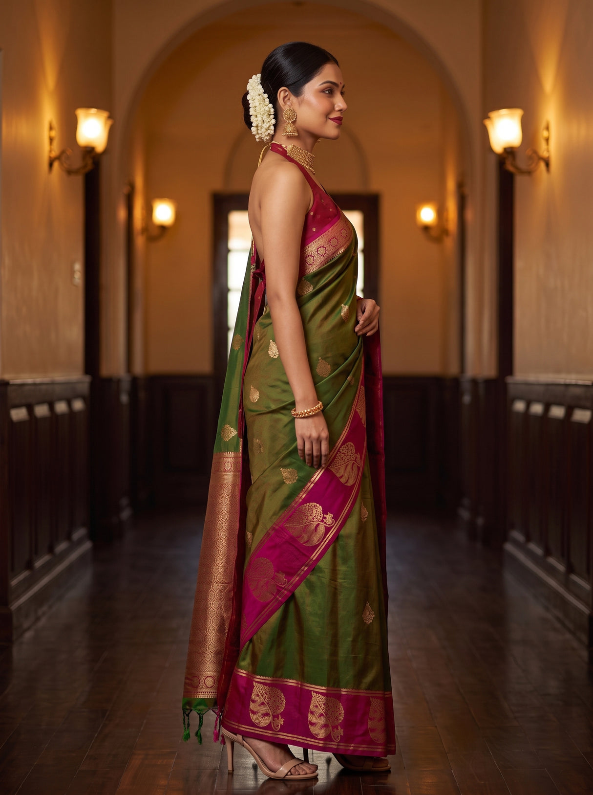 MIMOSA Olive Saree Saree — pose 3 styling detail