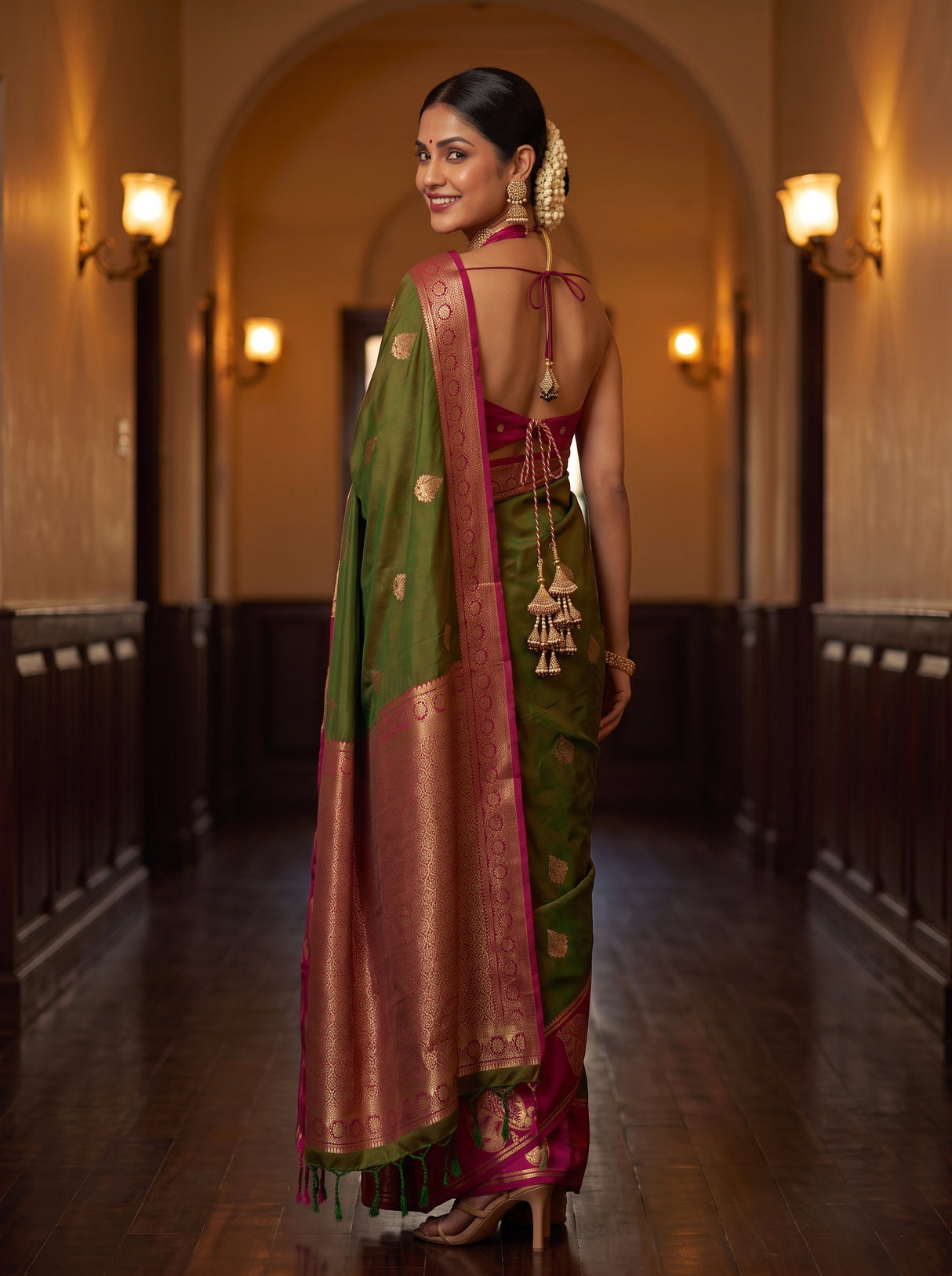 MIMOSA Olive Saree Saree — pose 7 styling detail