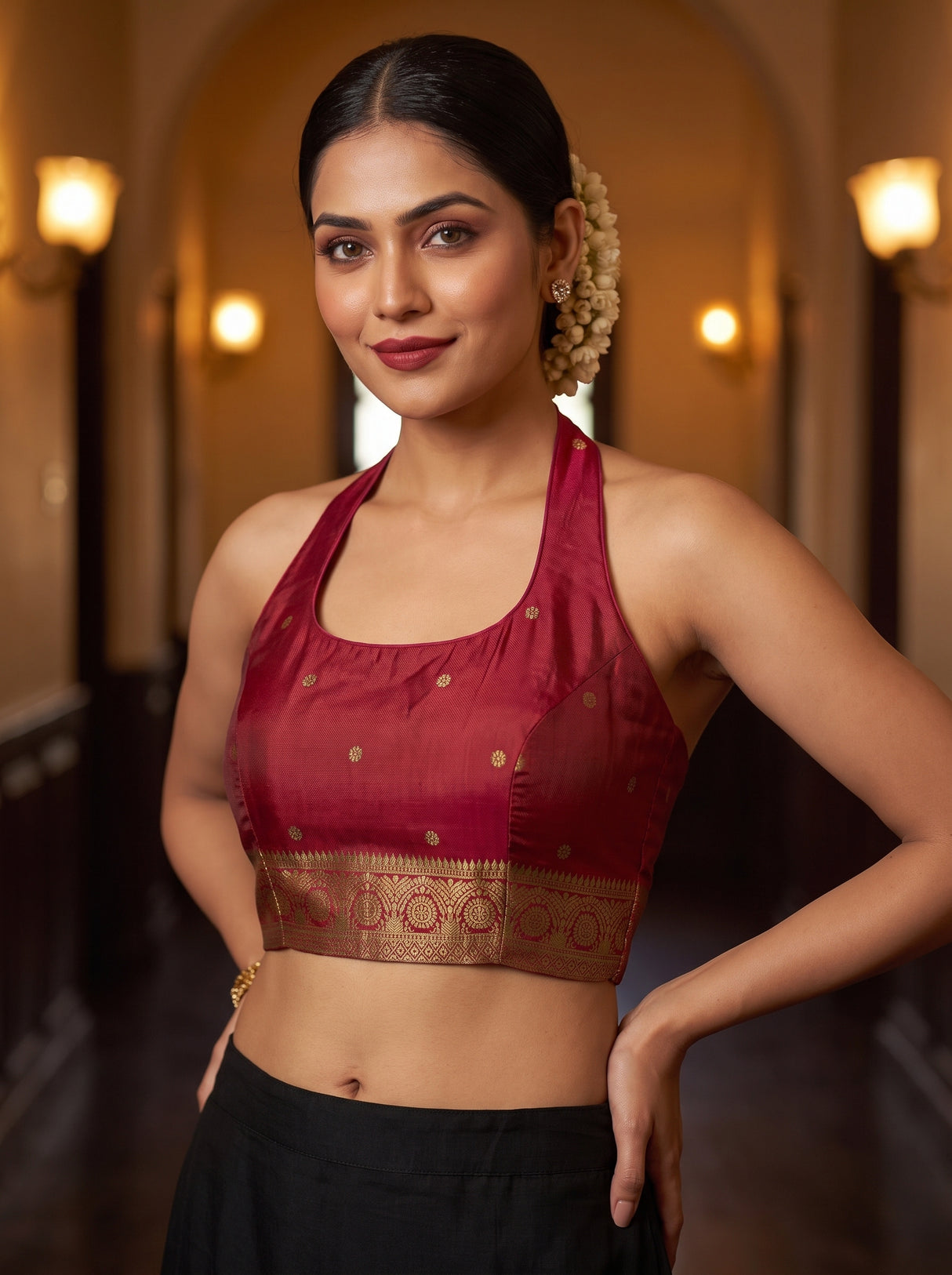 MIMOSA Olive Saree Saree — blouse close-up
