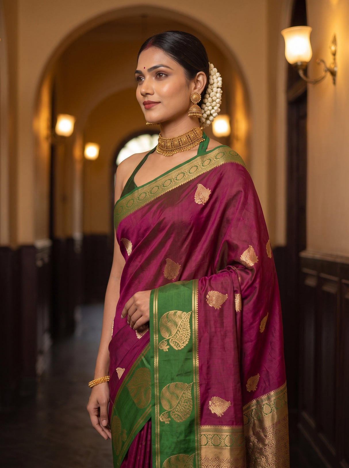MIMOSA Wine Saree Saree — pose 10 styling detail