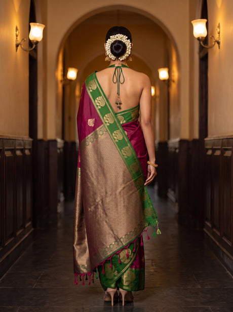 MIMOSA Wine Saree Saree — pose 2 styling detail