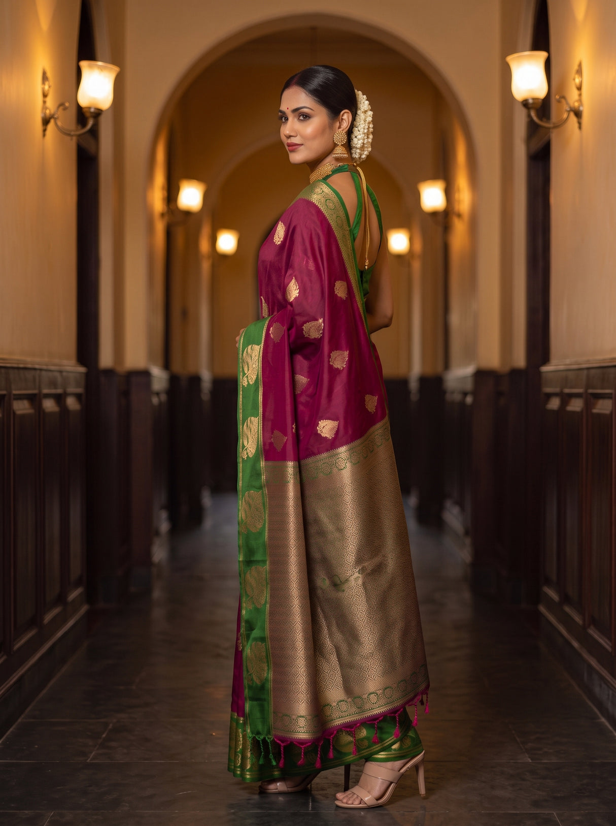 MIMOSA Wine Saree Saree — pose 5 styling detail
