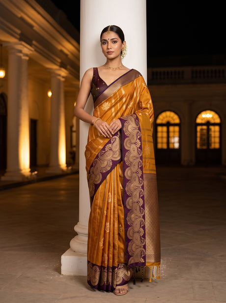 MIMOSA Mustard Saree Saree — front view on mannequin