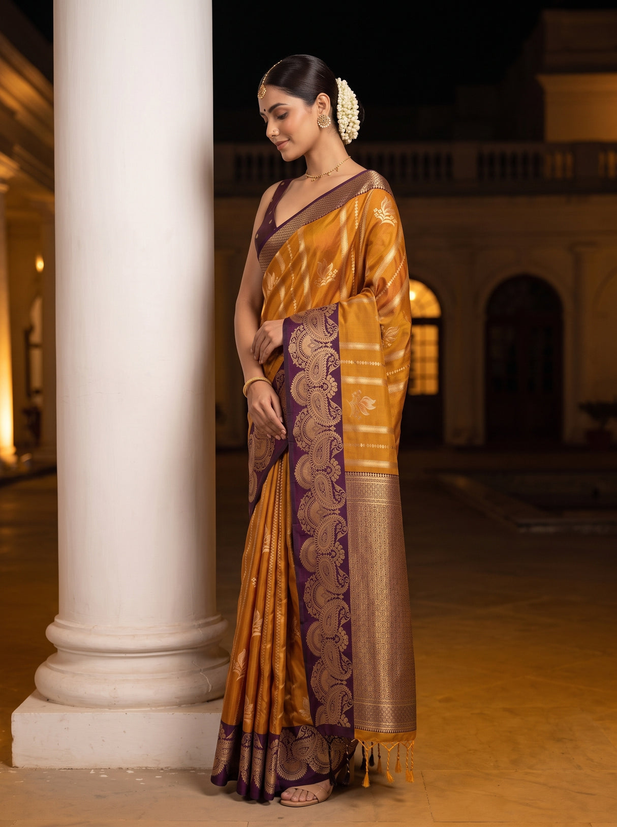 MIMOSA Mustard Saree Saree — pose 3 styling detail