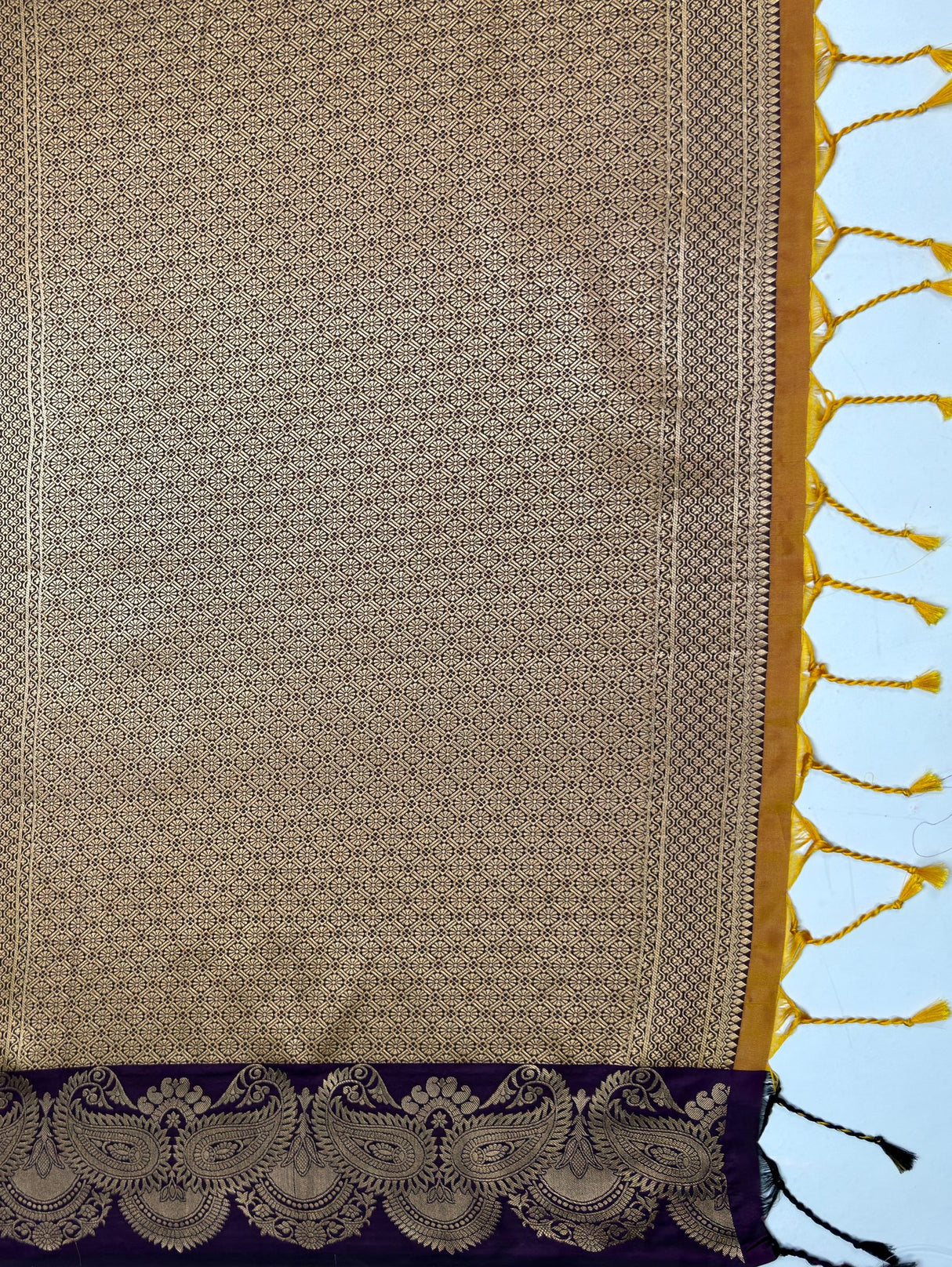 MIMOSA Mustard Saree Saree — pallu and zari work detail