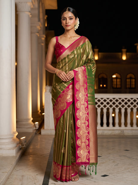 MIMOSA Olive Saree Saree — front view on mannequin