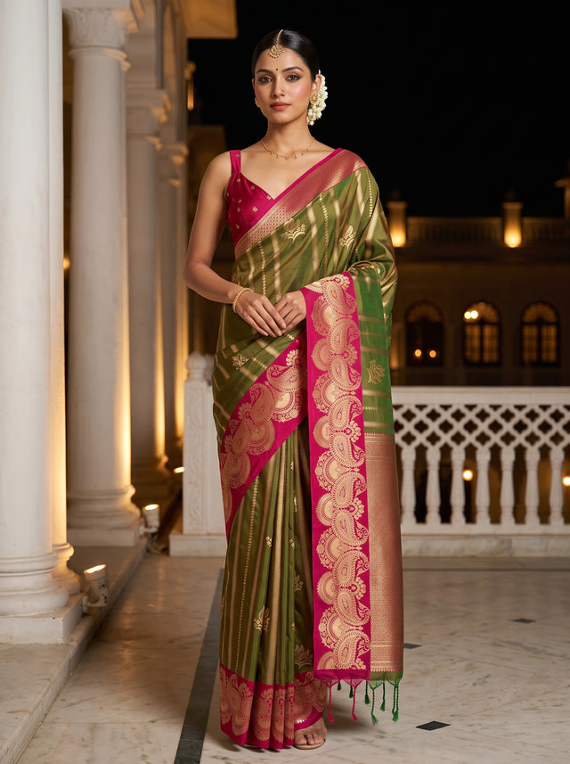 MIMOSA Olive Saree Saree — front view on mannequin