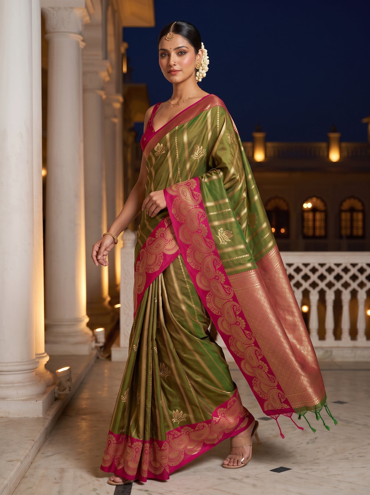 MIMOSA Olive Saree Saree — pose 6 styling detail