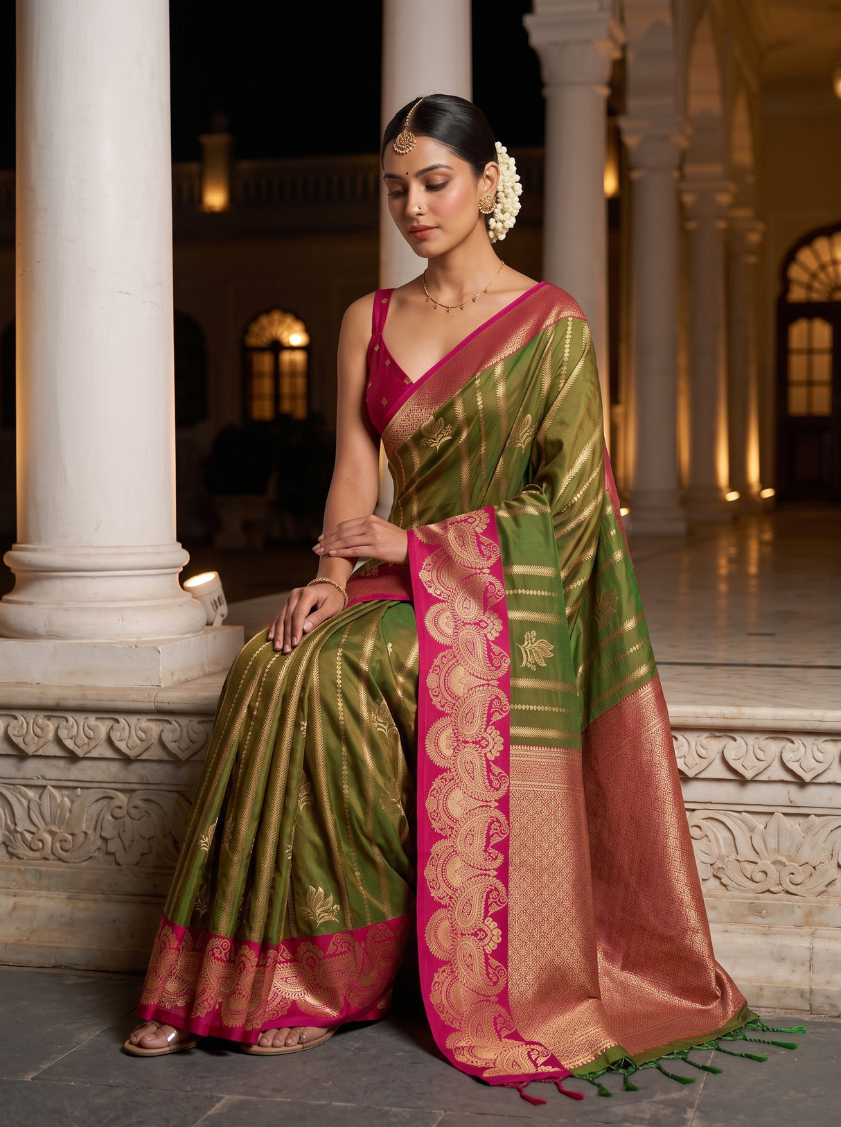 MIMOSA Olive Saree Saree — pose 8 styling detail