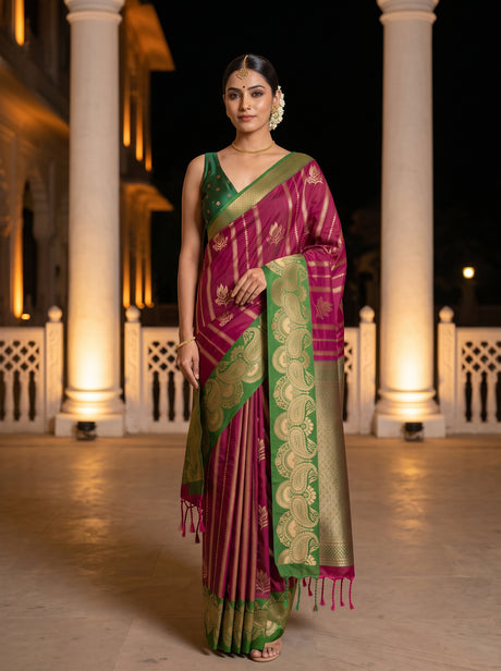 MIMOSA Wine Saree Saree — front view on mannequin
