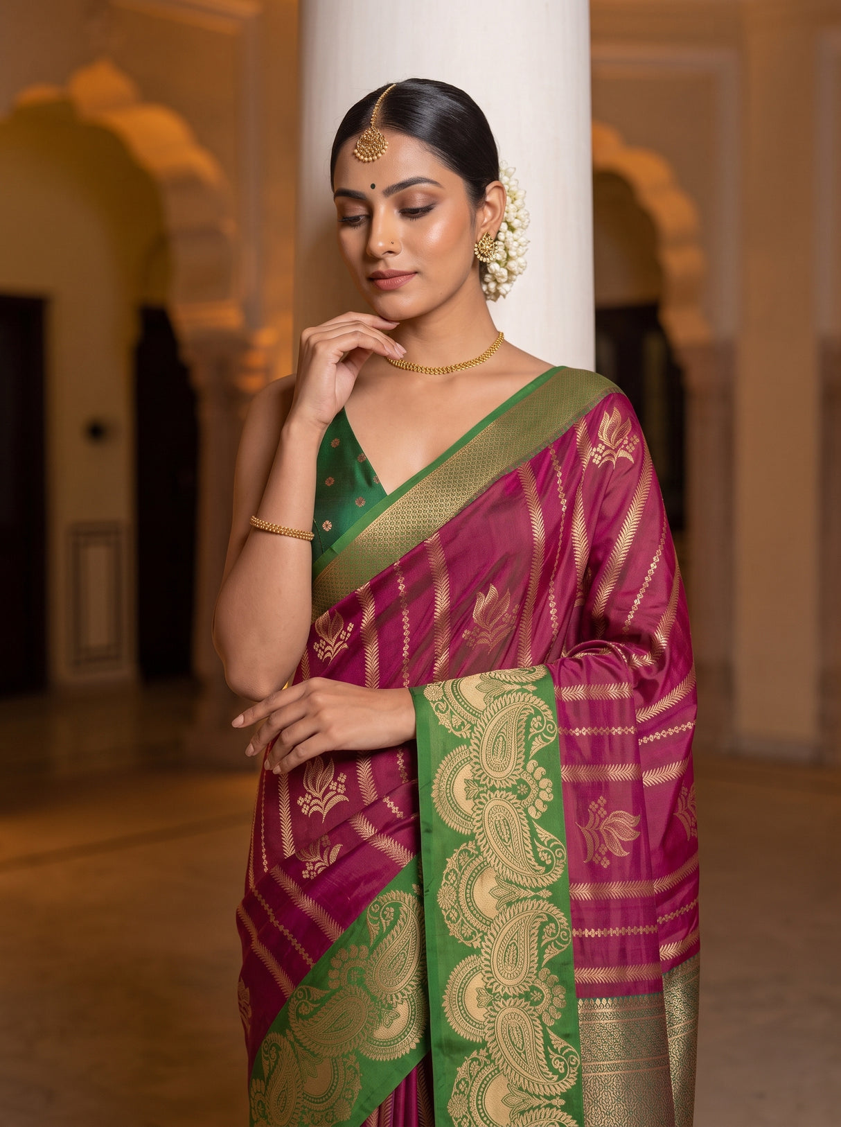 MIMOSA Wine Saree Saree — pose 10 styling detail