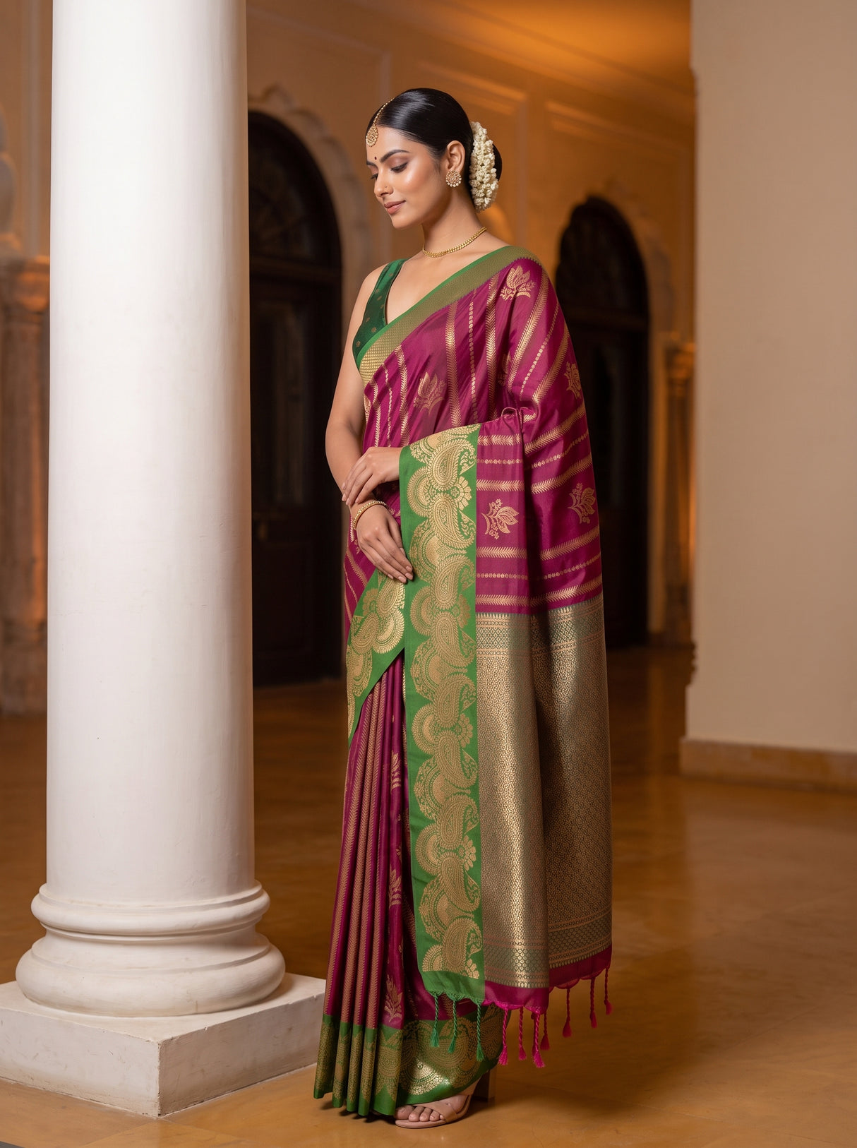 MIMOSA Wine Saree Saree — pose 3 styling detail