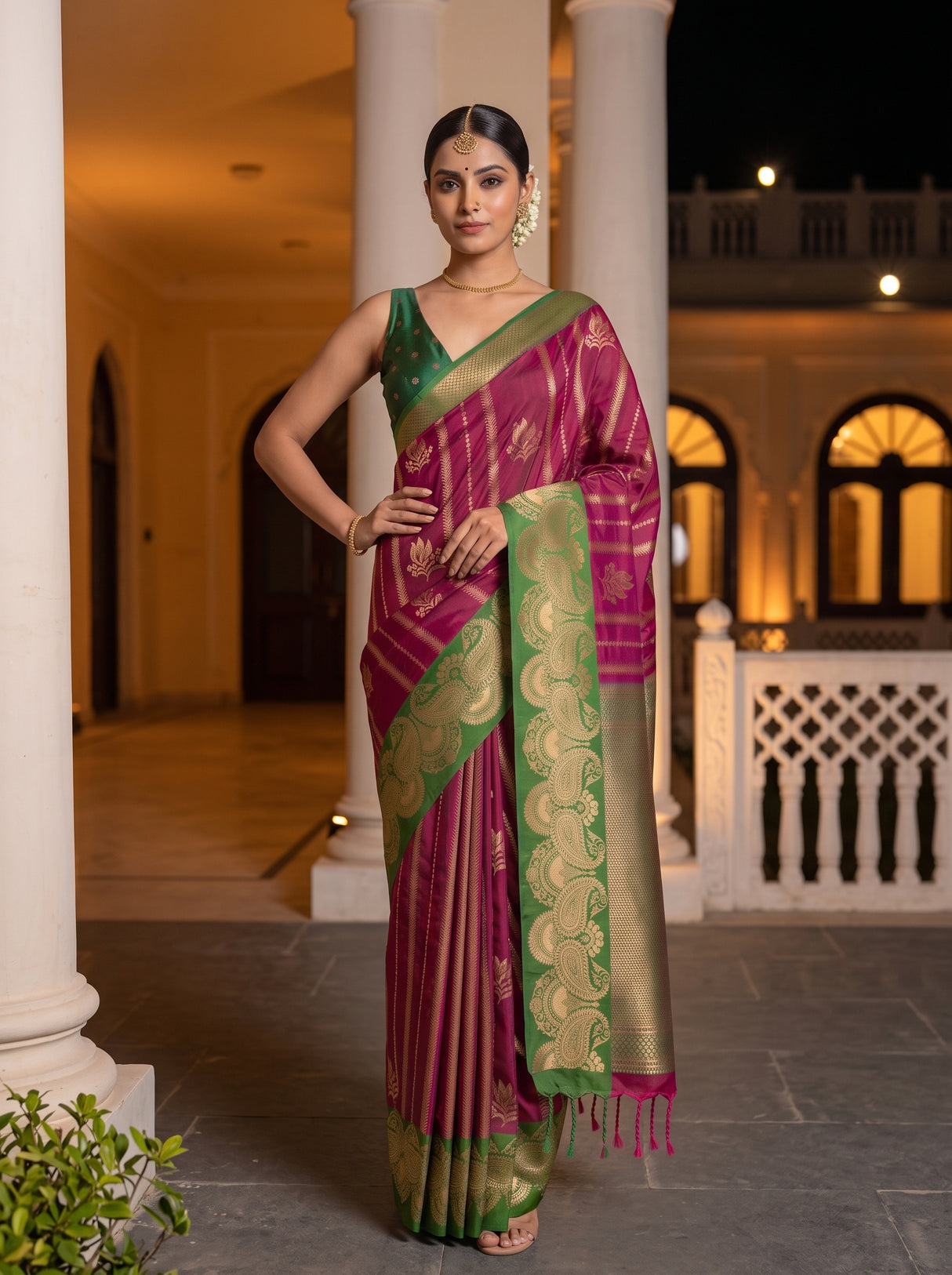 MIMOSA Wine Saree Saree — pose 4 styling detail