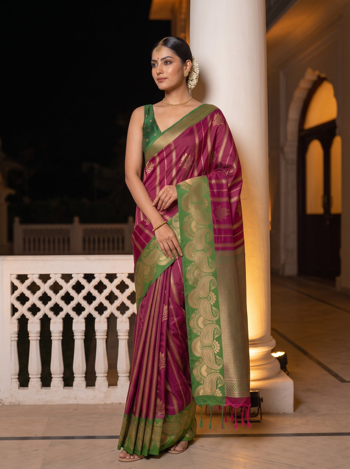 MIMOSA Wine Saree Saree — pose 5 styling detail