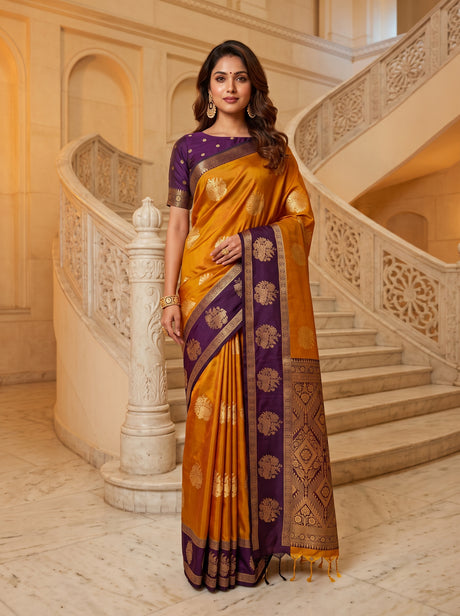 MIMOSA Mustard Saree Saree — front view on mannequin