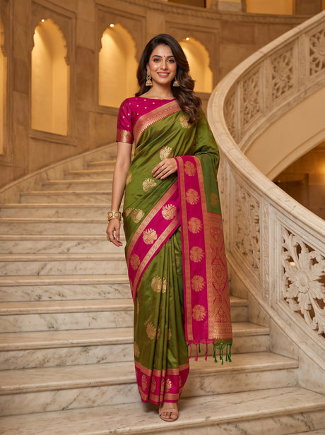 MIMOSA Olive Saree Saree — front view on mannequin