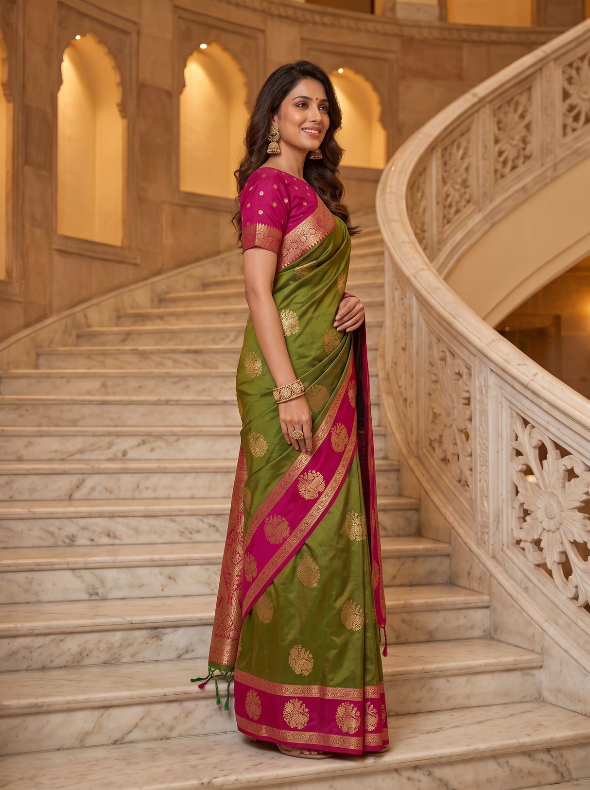 MIMOSA Olive Saree Saree — pose 3 styling detail